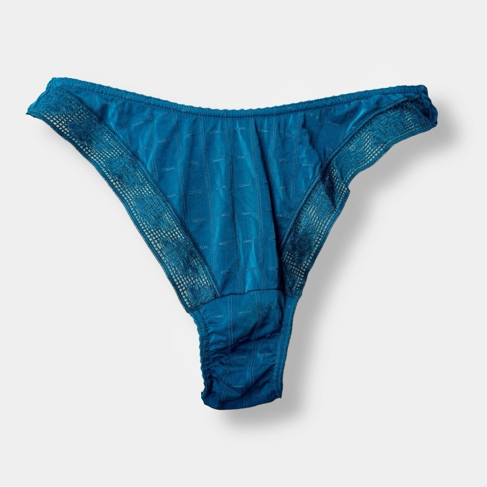 Vintage Warners Satin Panty Medium Nylon Bikini Panties Hi-Cut Teal Green